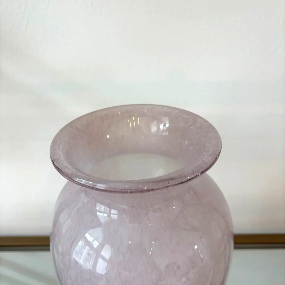 Murano Style Art Glass Vase 11.5in Pastel Pink White Speckled Gold Accents NEW